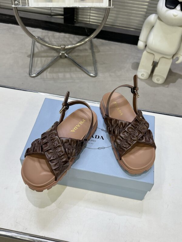 sy_no_134E0DE900F68A63FF12289C949D070D_2 Prada Tan Ruched Cross-Strap Platform Sandal
