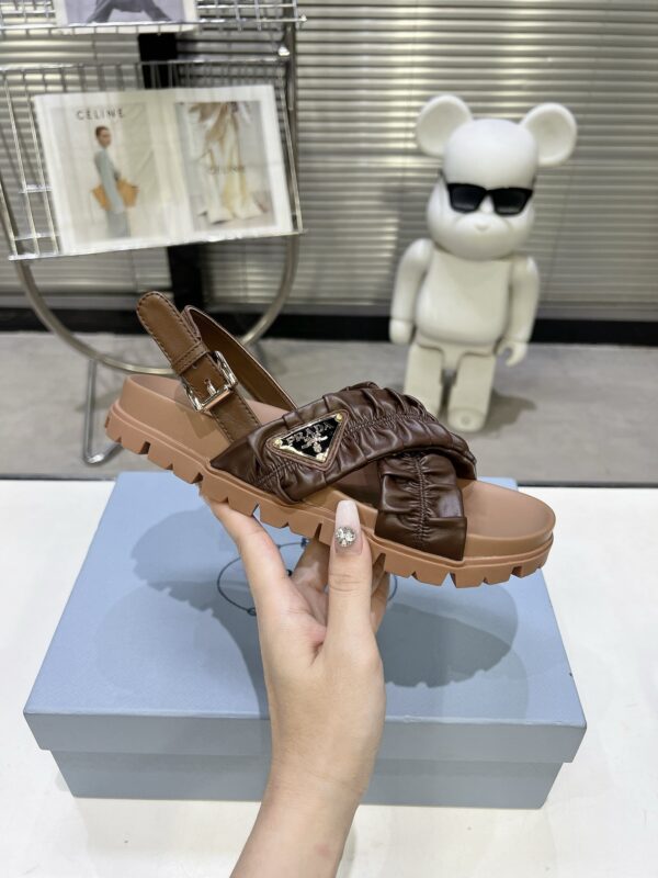 sy_no_134E0DE900F68A63FF12289C949D070D_3 Prada Tan Ruched Cross-Strap Platform Sandal