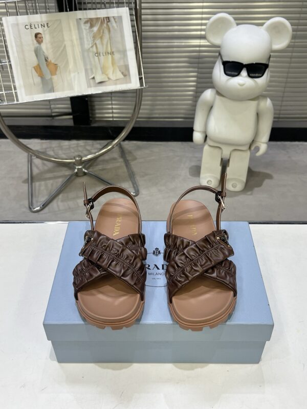 sy_no_134E0DE900F68A63FF12289C949D070D_8 Prada Tan Ruched Cross-Strap Platform Sandal