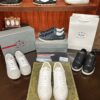 sy_no_136711FF87369E866713A53F55BA6C5C_0 Prada Off-White Leather Metal-Triangle Vulcanized-Sole Sneaker