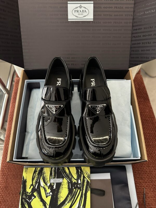 Prada Black Patent Silver Triangle Chunky Loafer