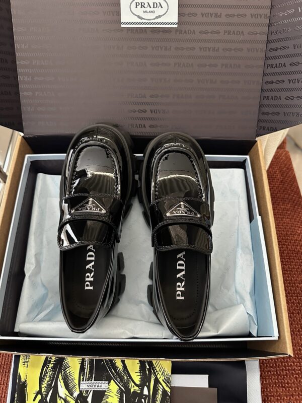 Prada Black Patent Silver Triangle Chunky Loafer