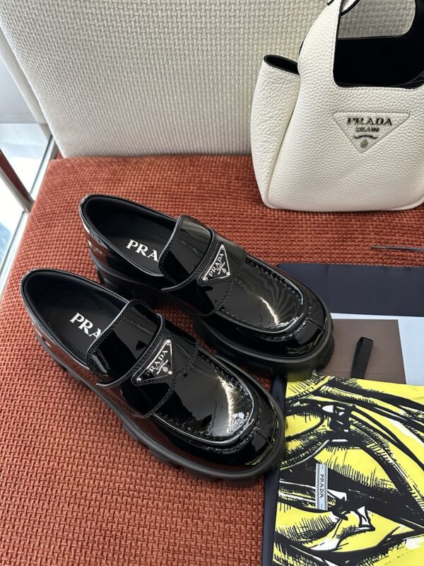 Prada Black Patent Silver Triangle Chunky Loafer