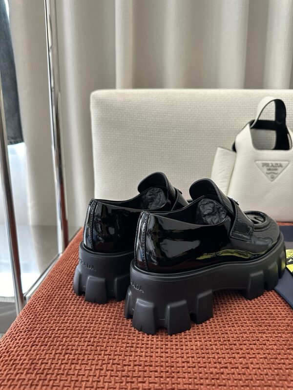 Prada Black Patent Silver Triangle Chunky Loafer