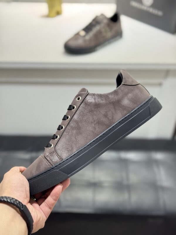 Philipp Plein Brown Vintage Leather Metal-Logo Low-Top Sneaker
