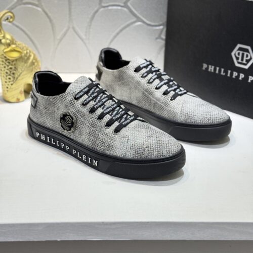 Philipp Plein Silver-Grey Crystal Hexagon-Logo Low-Top Sneaker