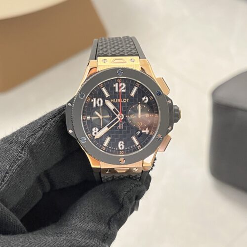 HUBLOT Automatic Mechanical Movement Black Dial 18k King Gold Case Rubber Strap