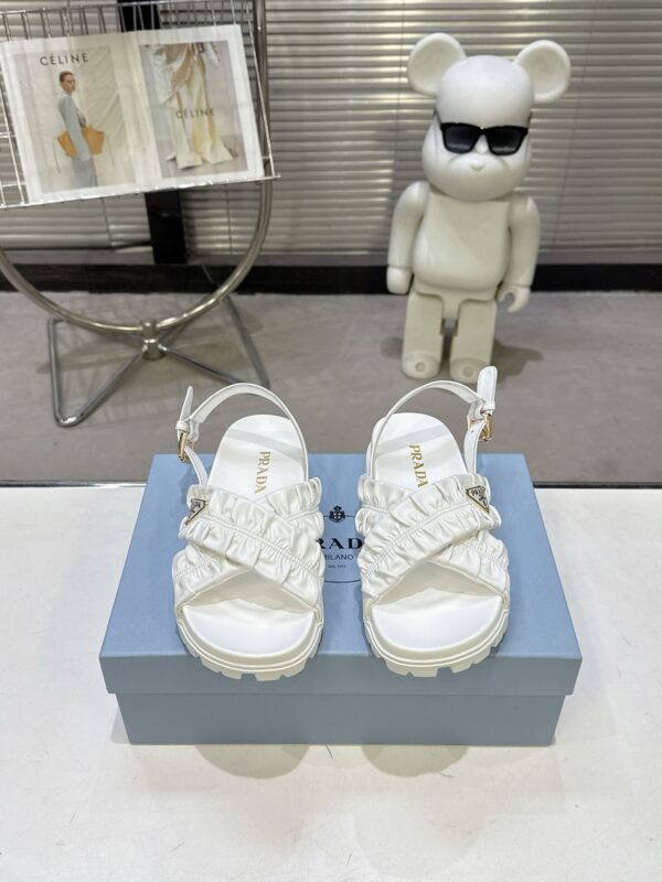 Prada White Satin Ruched Cross-Strap Platform Sandal