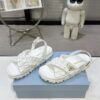 Prada White Satin Ruched Cross-Strap Platform Sandal