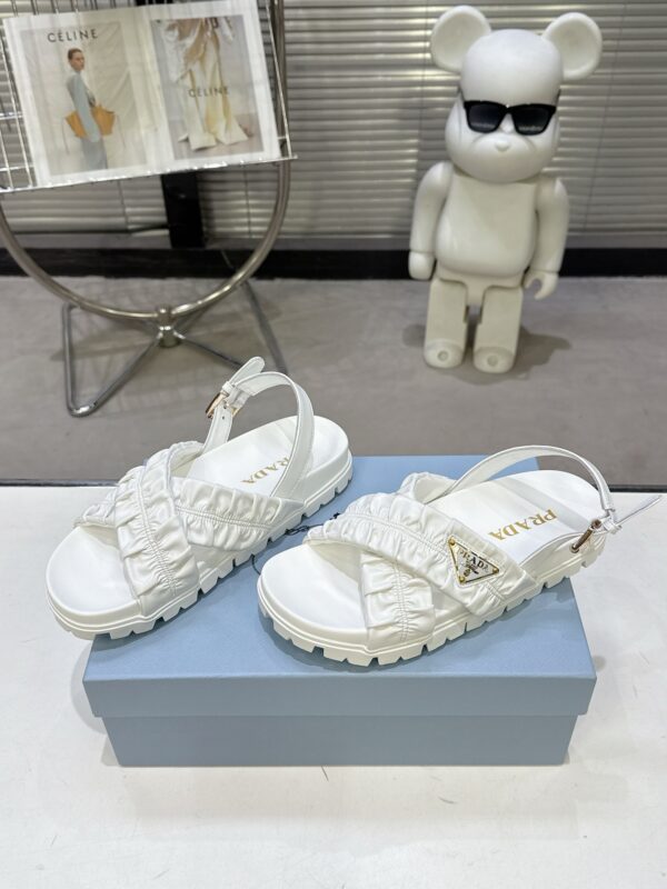 Prada White Satin Ruched Cross-Strap Platform Sandal