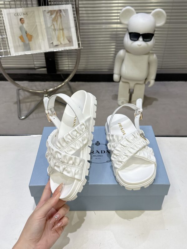 Prada White Satin Ruched Cross-Strap Platform Sandal