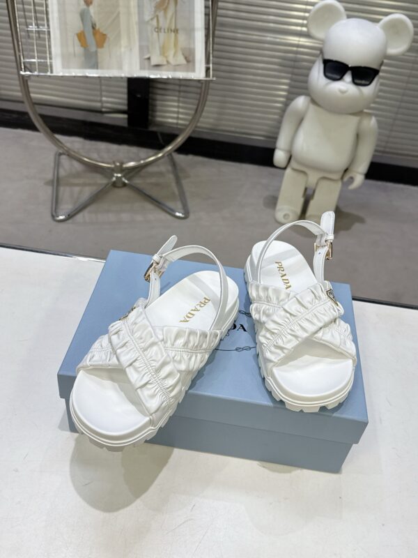 Prada White Satin Ruched Cross-Strap Platform Sandal