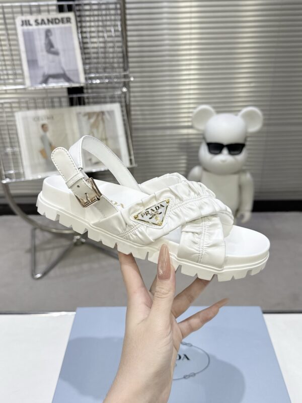 Prada White Satin Ruched Cross-Strap Platform Sandal