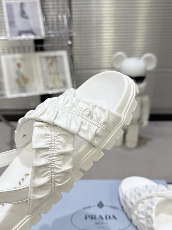 Prada White Satin Ruched Cross-Strap Platform Sandal