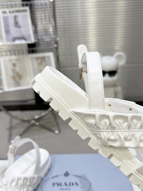 Prada White Satin Ruched Cross-Strap Platform Sandal