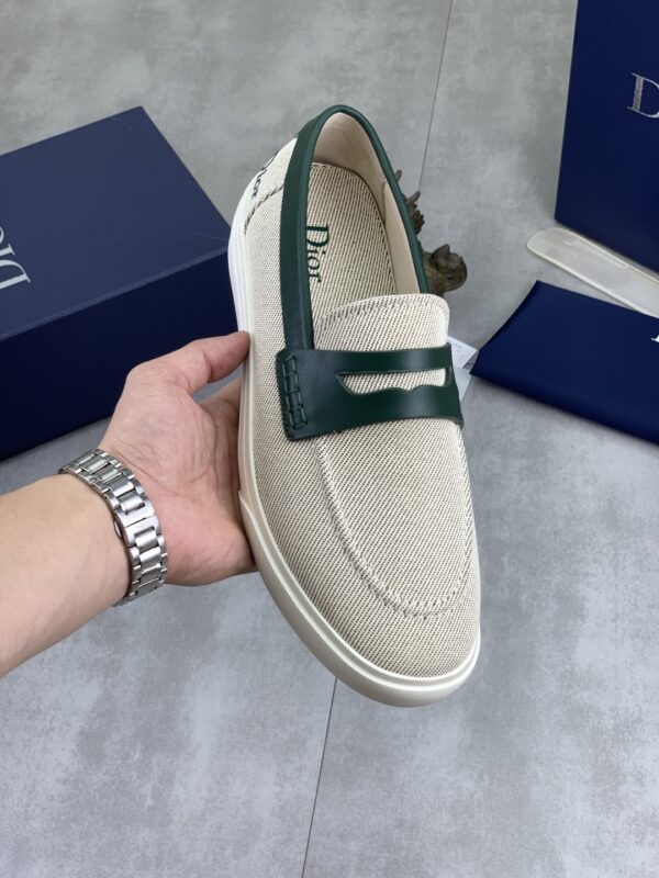 sy_no_1820EB1EB5EFB5A8551F7CBC802A8394_0 Dior Beige Canvas Green Leather Penny Loafer