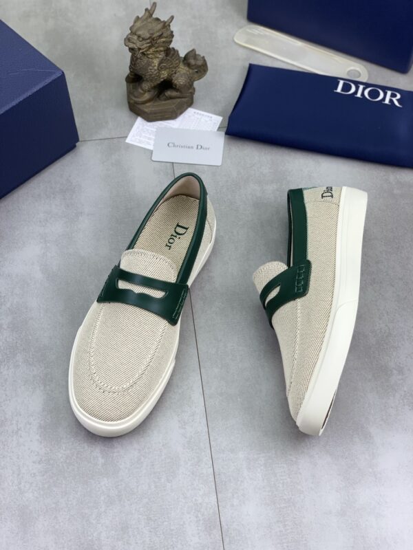 sy_no_1820EB1EB5EFB5A8551F7CBC802A8394_2 Dior Beige Canvas Green Leather Penny Loafer