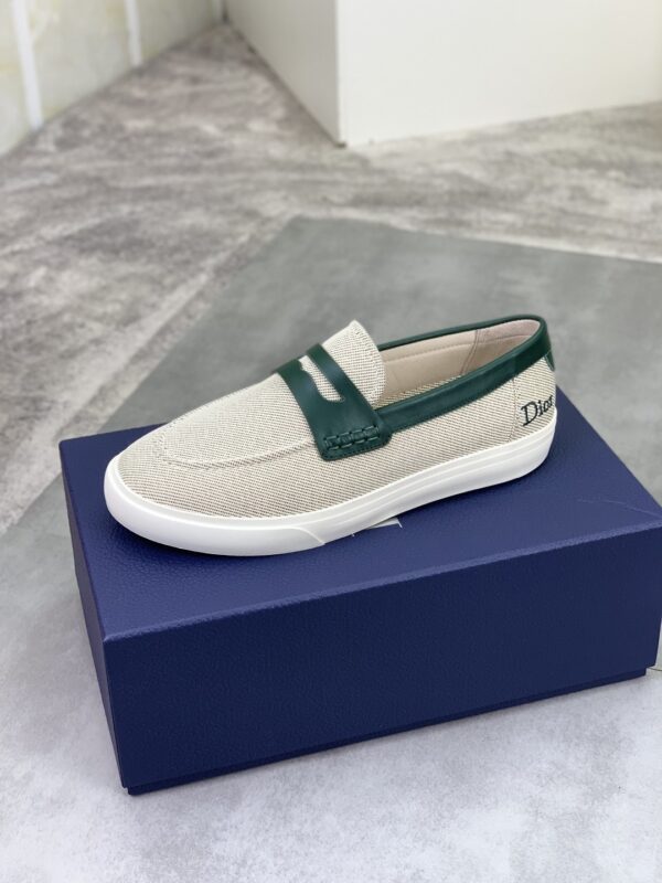 sy_no_1820EB1EB5EFB5A8551F7CBC802A8394_3 Dior Beige Canvas Green Leather Penny Loafer