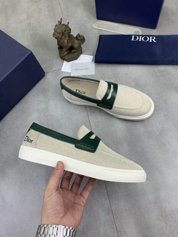 sy_no_1820EB1EB5EFB5A8551F7CBC802A8394_5 Dior Beige Canvas Green Leather Penny Loafer