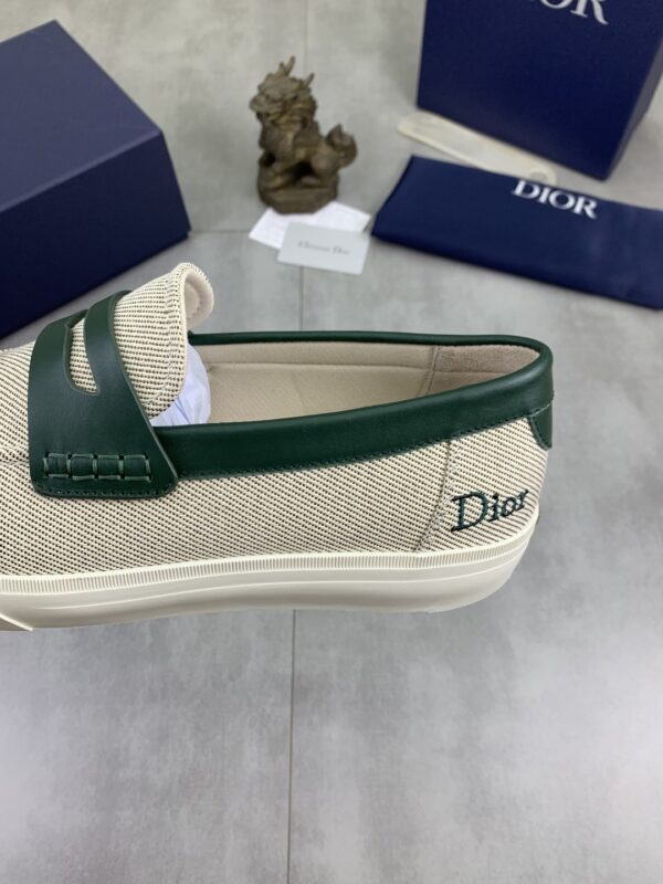 sy_no_1820EB1EB5EFB5A8551F7CBC802A8394_6 Dior Beige Canvas Green Leather Penny Loafer