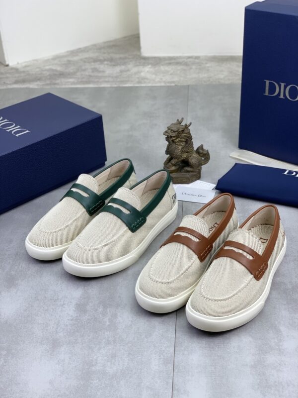 sy_no_1820EB1EB5EFB5A8551F7CBC802A8394_9 Dior Beige Canvas Green Leather Penny Loafer