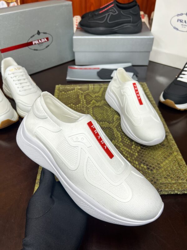 sy_no_1B84C9C09155AA6C55D2D01F890151C3_1 Prada White Knit Red-Label Slip-On Platform Sneaker