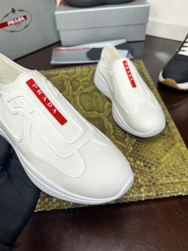 sy_no_1B84C9C09155AA6C55D2D01F890151C3_2 Prada White Knit Red-Label Slip-On Platform Sneaker