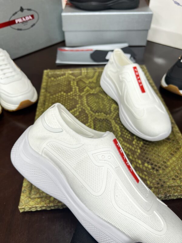 sy_no_1B84C9C09155AA6C55D2D01F890151C3_3 Prada White Knit Red-Label Slip-On Platform Sneaker