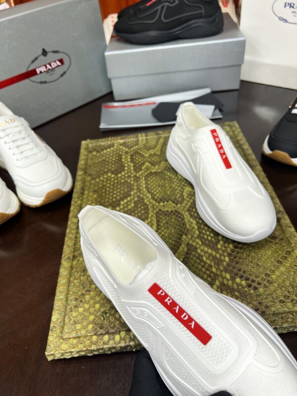 sy_no_1B84C9C09155AA6C55D2D01F890151C3_4 Prada White Knit Red-Label Slip-On Platform Sneaker