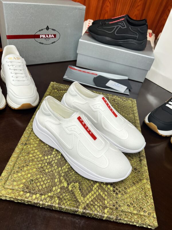 sy_no_1B84C9C09155AA6C55D2D01F890151C3_7 Prada White Knit Red-Label Slip-On Platform Sneaker