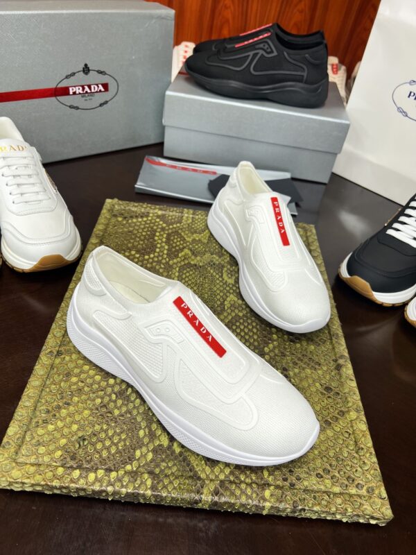 sy_no_1B84C9C09155AA6C55D2D01F890151C3_8 Prada White Knit Red-Label Slip-On Platform Sneaker
