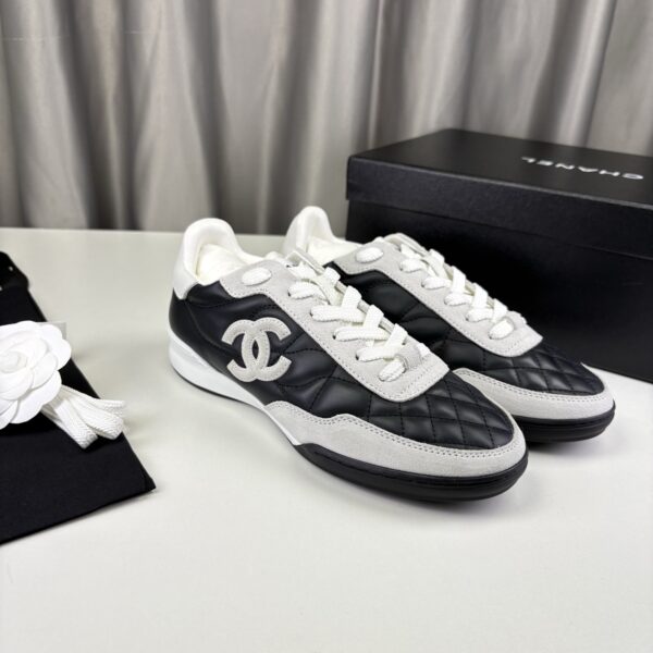 Chanel Quilted Calfskin & Suede Retro Trainer Black-White-Quilted-Calfskin