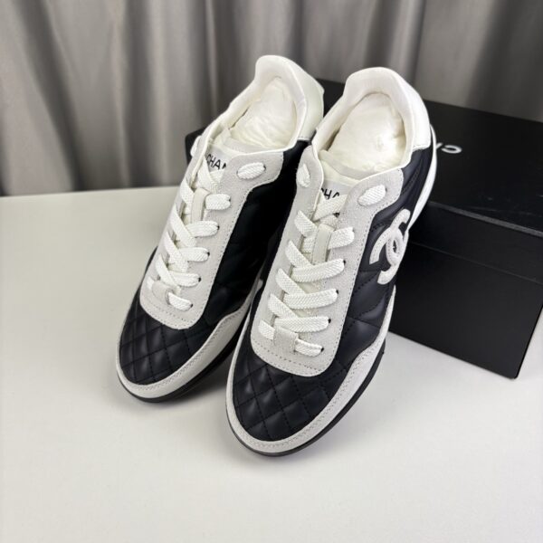 Chanel Quilted Calfskin & Suede Retro Trainer Black-White-Quilted-Calfskin