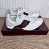 sy_no_1BFE7D7CDD4D40D3ABF30578A70CEB1A_2 Gucci Re-Web Sneaker in White Mesh & Suede with Green/Red Web Stripe
