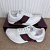 sy_no_1BFE7D7CDD4D40D3ABF30578A70CEB1A_3 Gucci Re-Web Sneaker in White Mesh & Suede with Green/Red Web Stripe