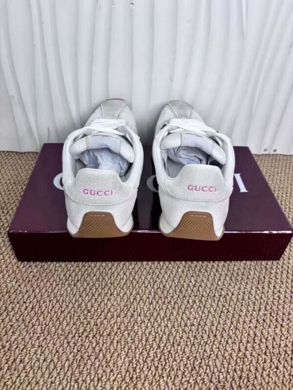 sy_no_1BFE7D7CDD4D40D3ABF30578A70CEB1A_5 Gucci Re-Web Sneaker in White Mesh & Suede with Green/Red Web Stripe
