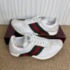 sy_no_1BFE7D7CDD4D40D3ABF30578A70CEB1A_7 Gucci Re-Web Sneaker in White Mesh & Suede with Green/Red Web Stripe