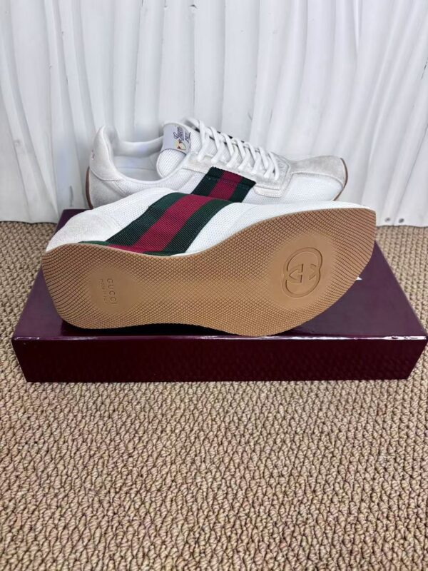 sy_no_1BFE7D7CDD4D40D3ABF30578A70CEB1A_8 Gucci Re-Web Sneaker in White Mesh & Suede with Green/Red Web Stripe