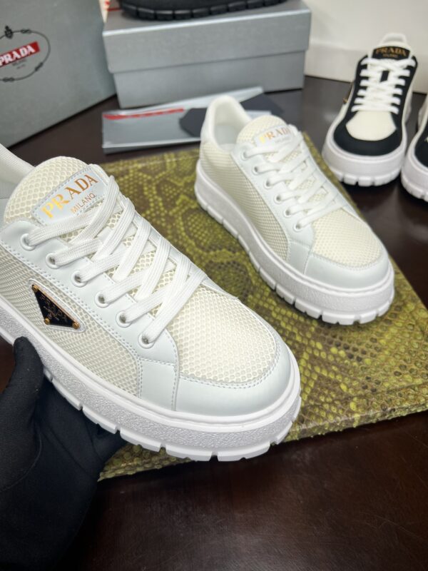 sy_no_1C40D928BAA547468CABBF707EBDF449_2 Prada Off-White Mesh Metal-Triangle Tread Platform Sneaker
