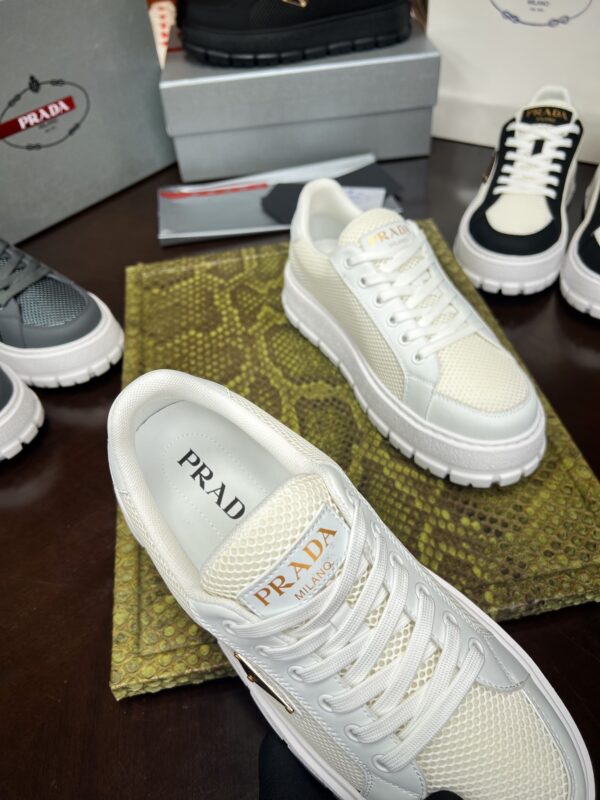 sy_no_1C40D928BAA547468CABBF707EBDF449_4 Prada Off-White Mesh Metal-Triangle Tread Platform Sneaker