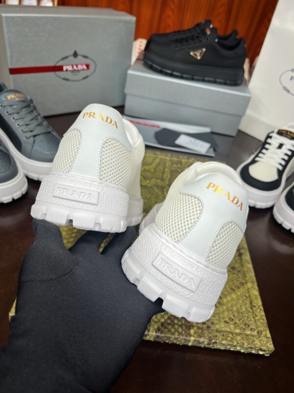 sy_no_1C40D928BAA547468CABBF707EBDF449_6 Prada Off-White Mesh Metal-Triangle Tread Platform Sneaker