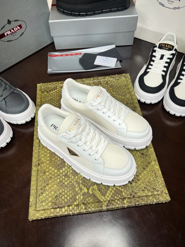 sy_no_1C40D928BAA547468CABBF707EBDF449_7 Prada Off-White Mesh Metal-Triangle Tread Platform Sneaker