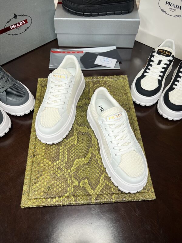 sy_no_1C40D928BAA547468CABBF707EBDF449_8 Prada Off-White Mesh Metal-Triangle Tread Platform Sneaker