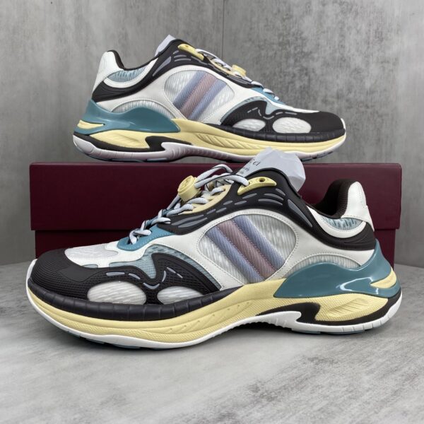 sy_no_1FAF3572BDF920565E64D3C2CF80543C_8 Gucci Re-Web / Chunky Technical Sneaker in Brown, Blue & Yellow with Web Stripe