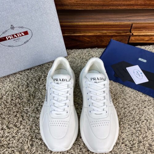 sy_no_20E0A942F8BDD7AF7176394FD51BF0D1_0 Prada White Leather Triangle Logo Thick-Sole Low-Top Sneaker