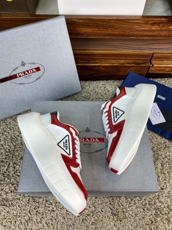Prada White Metallic Red Triangle Logo Chunky Court Sneaker