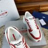 Prada White Metallic Red Triangle Logo Chunky Court Sneaker