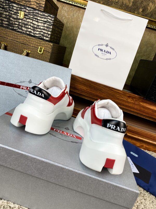 Prada White Metallic Red Triangle Logo Chunky Court Sneaker
