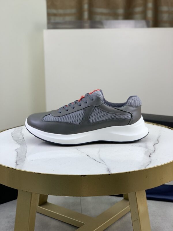 Prada Grey Leather Mesh-Spliced Chunky Low-Top Sneaker