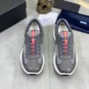 Prada Grey Leather Mesh-Spliced Chunky Low-Top Sneaker